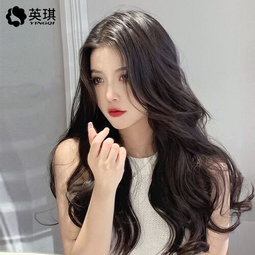 英琪假发女长发递针蕾丝真发全真人发逼真自然大波浪长卷发全头套