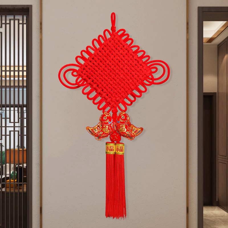 中国结挂件玄关对鱼镇宅招财客厅大号背景墙年年有余过年春节装饰