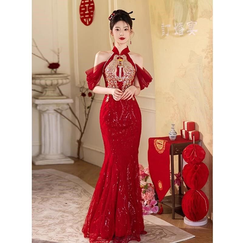 新中式旗袍敬酒服新娘2025新款红色鱼尾高级感订婚晚礼服裙女夏季