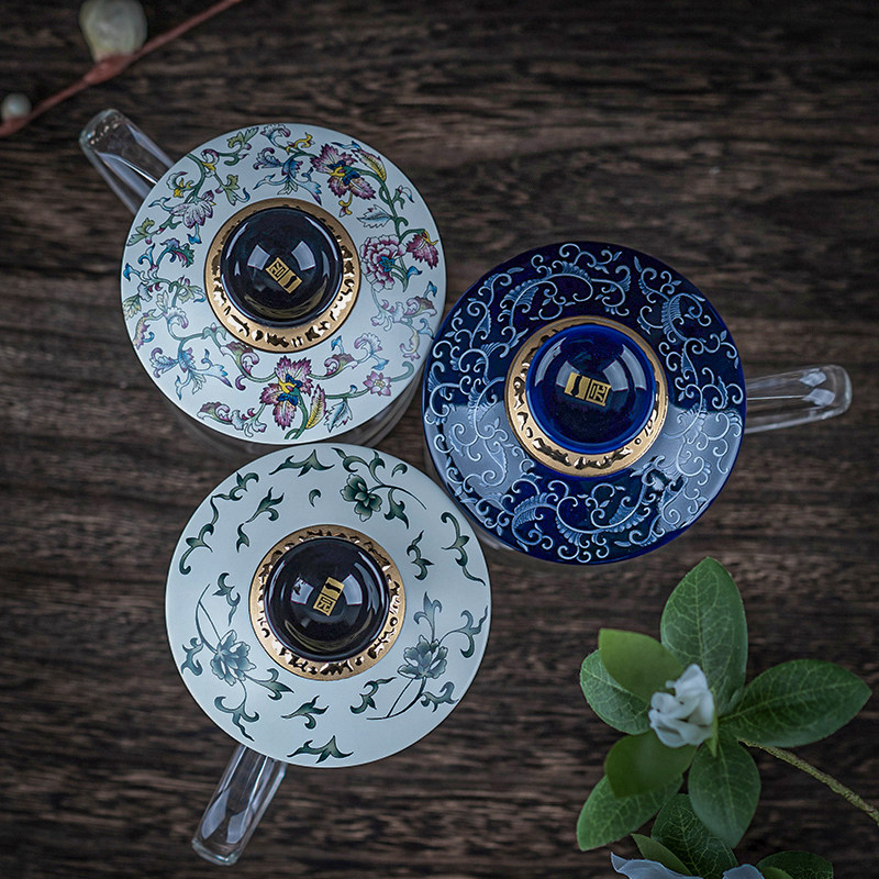 一园茶具国色天香竹韵杯玻璃泡红茶杯创意陶瓷过滤带盖茶杯花茶杯