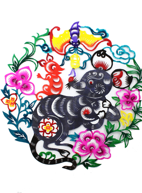 覃孟斋陕西手工彩色剪纸画装饰画窗花民间工艺品旅游纪念十二生肖