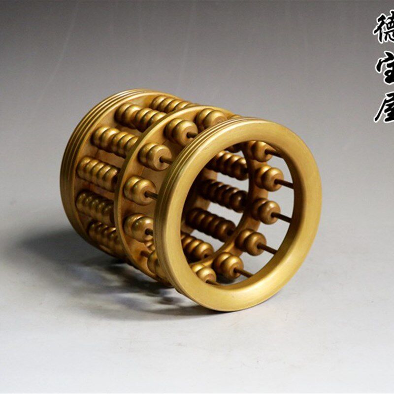 仿古黄铜纯铜笔筒摆件算珠笔筒摆件家居装饰工艺礼品古玩藏品摆件