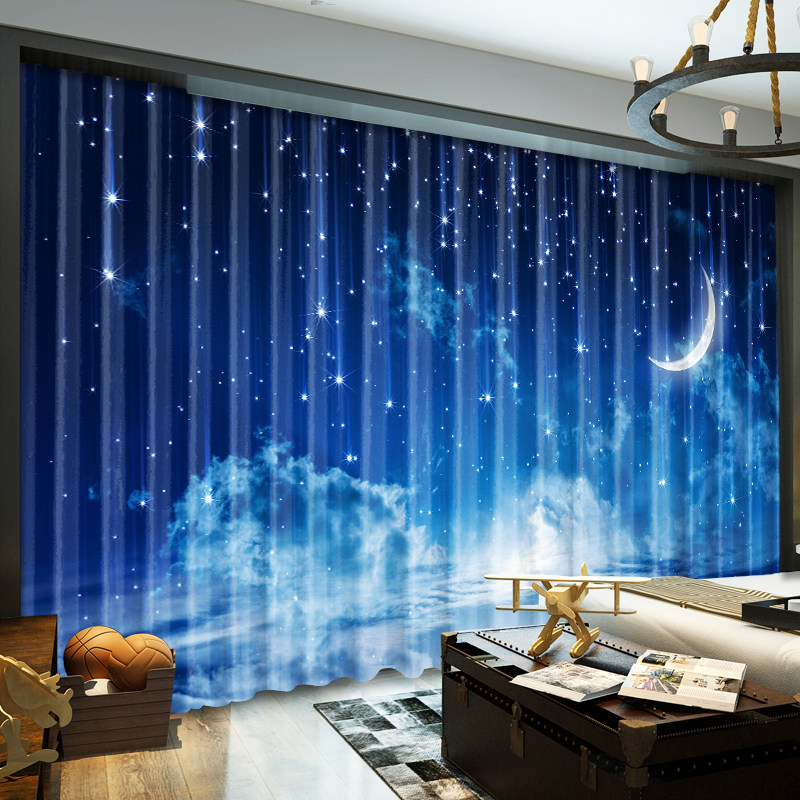 定制梦幻星空3D风景画卧室客厅阳台遮光窗帘免打孔网红直播背景布