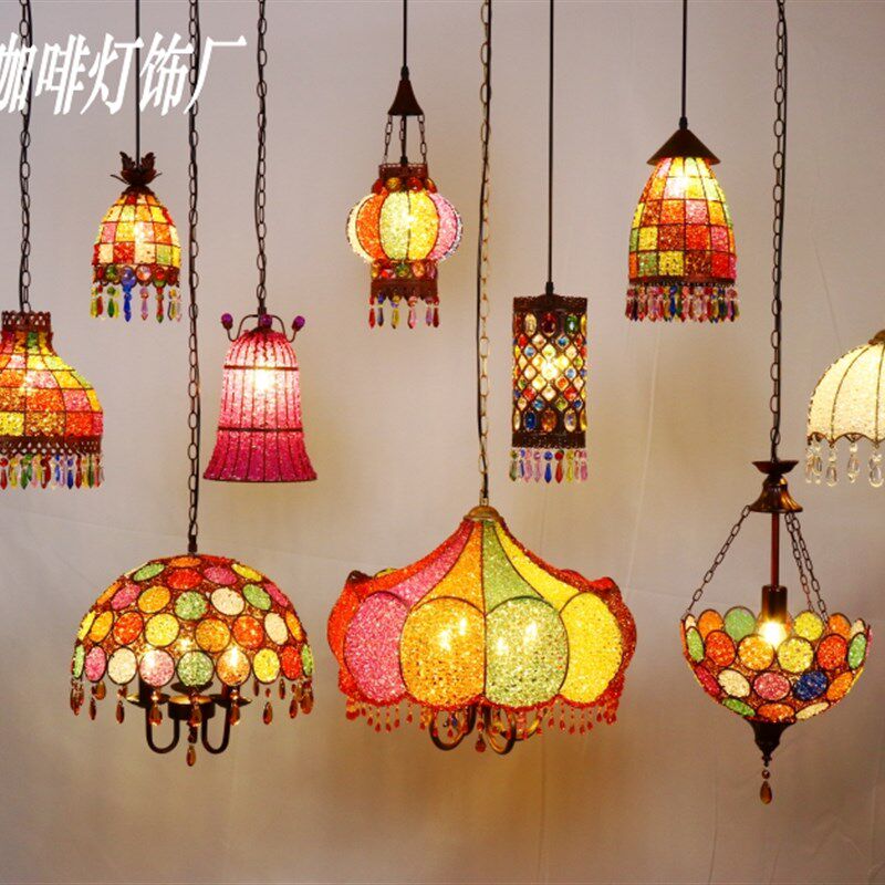 西域风情新疆餐厅彩色晶体亚子吊饰波西米珠东南亚风格灯灯灯具