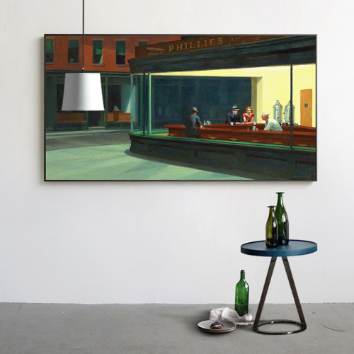夜游者装饰画爱德华霍普客厅横幅夜画走廊过道挂莺d厅酒吧E餐ward
