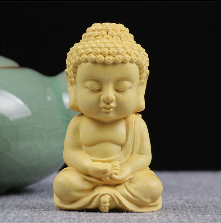 乐清黄杨木雕汽车摆件手雕件创意把刻工艺礼品饰品版Q如来小佛爷