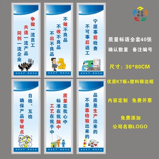 车间标量套语全标质语牌竖版安工厂仓储品质检验KT看板上墙30X80