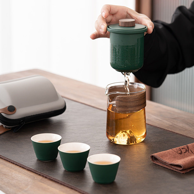 日式旅行茶具套装简约泡茶壶一人单人户外便携快客杯陶瓷功夫茶具