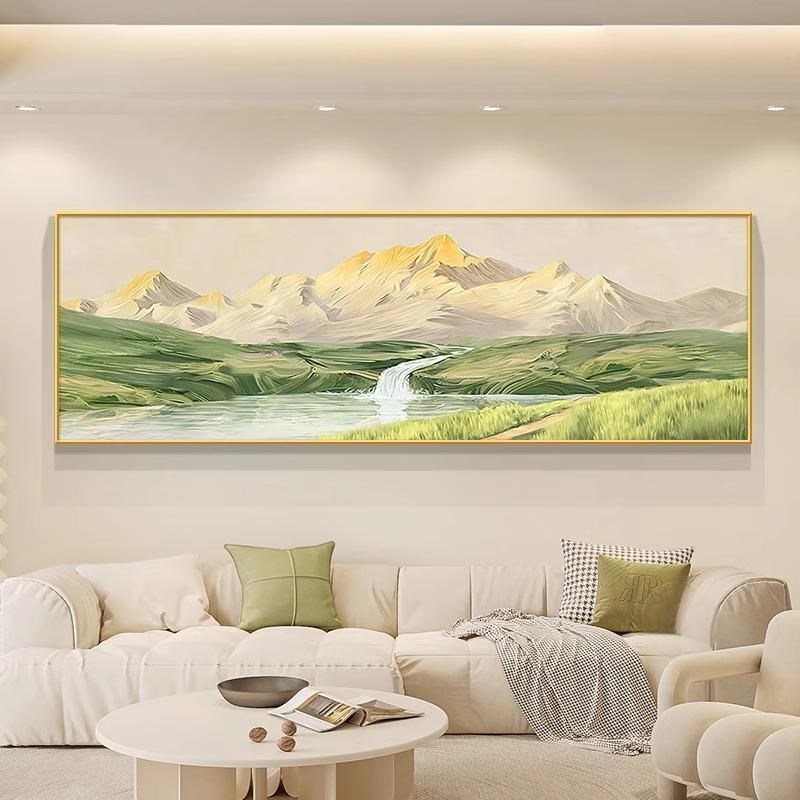 日照金山客厅装饰画北欧原木风沙发背景墙挂画聚宝盆新款山水壁画
