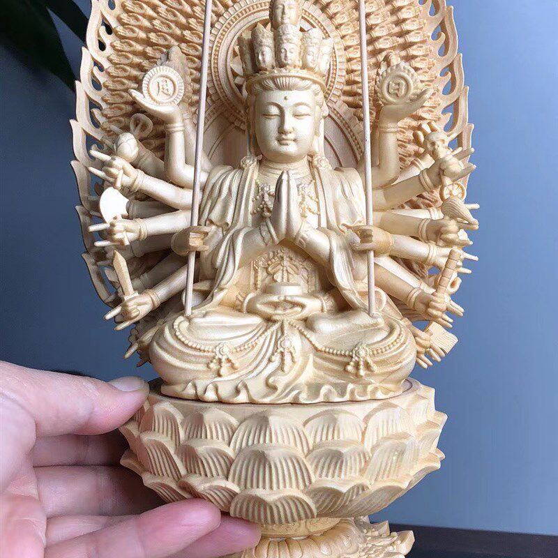 桧木雕刻八大守护神家用供奉摆件生肖千手观音菩萨八宝佛像