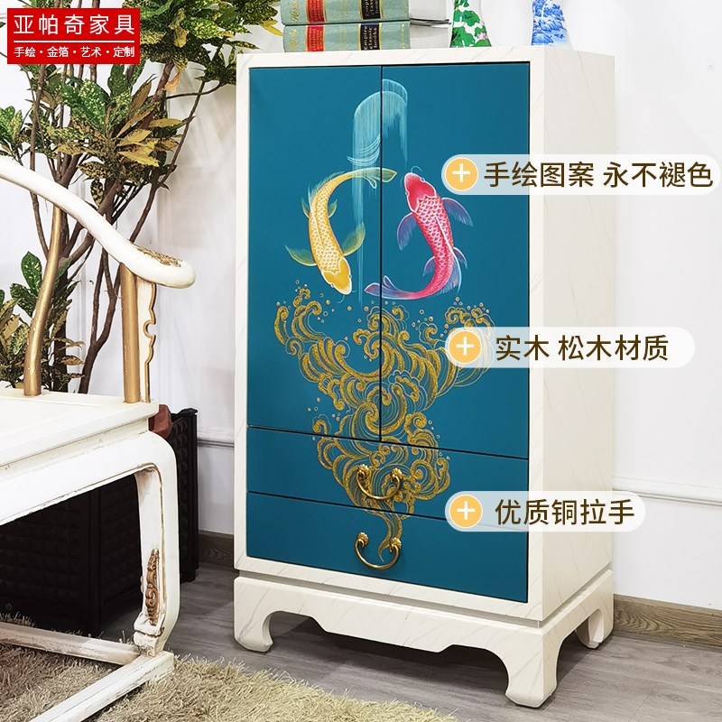 美式乡村小户型入户门口玄关柜鞋柜一体实木彩绘新中式装饰门厅柜