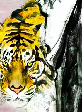 鬼谷子骑虎人物装饰画谋圣王诩画像挂图丝绸卷轴画挂画已装裱包邮