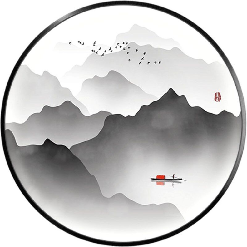 定制通体壁画发光带灯装饰画新中式圆形客厅入户挂画玄关LED灯箱