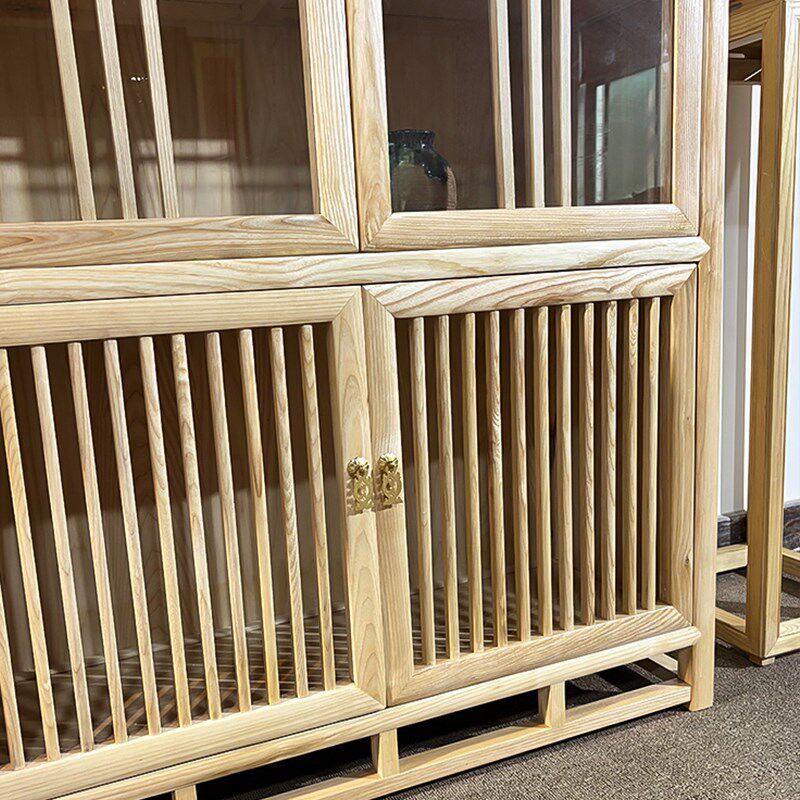新中式白蜡木玻璃柜展示柜实木书柜茶叶柜原木储物柜珠宝柜文件柜