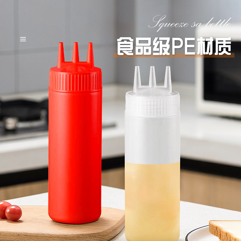 三孔塑料挤酱瓶挤压瓶家用果酱番茄沙拉酱汁瓶 商用挤酱壶厨房图片