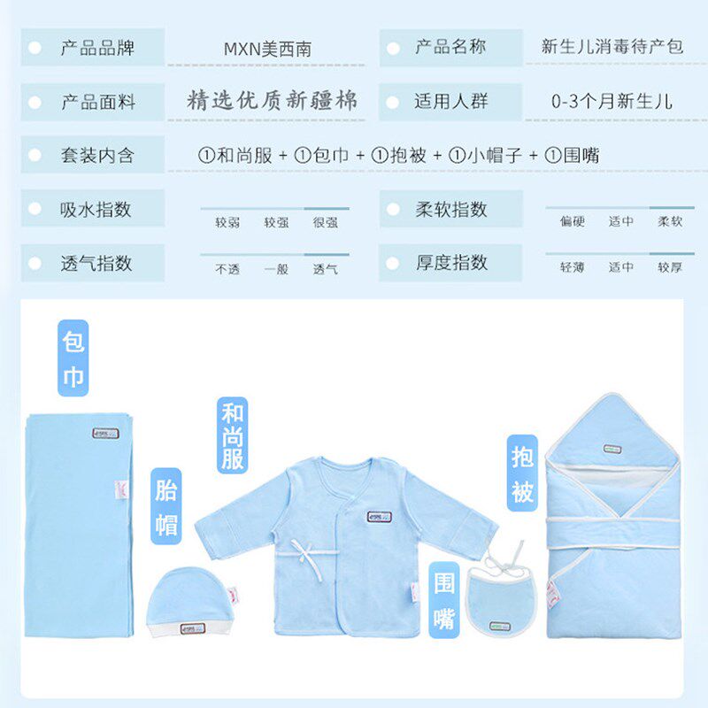 MXN婴儿无菌待产包 新生儿产房初生婴儿包宝宝抱被直进产房五件套
