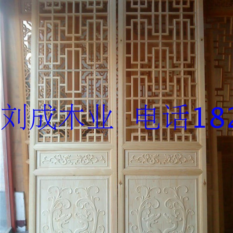 东阳中式仿古实木花窗 雕花背景墙屏风 松木卯榫花格可客制化