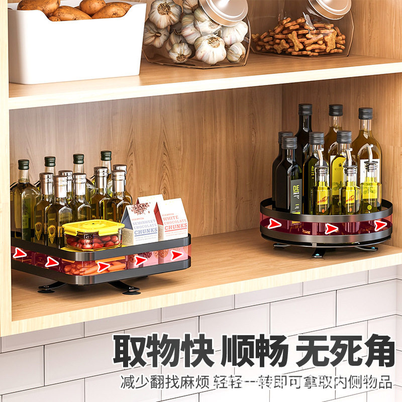 落地台面旋转调味厨房置物架转角碳钢多层黑色厨房调料瓶收纳架子