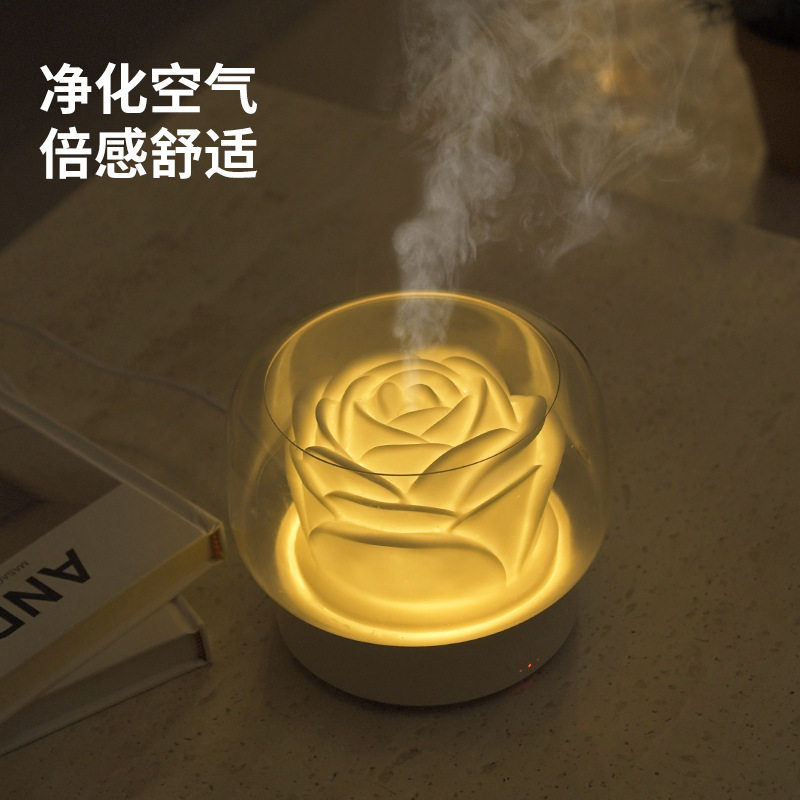 新款创意桌面香薰机七彩定时花随加湿器家用卧室办公桌面logo定制