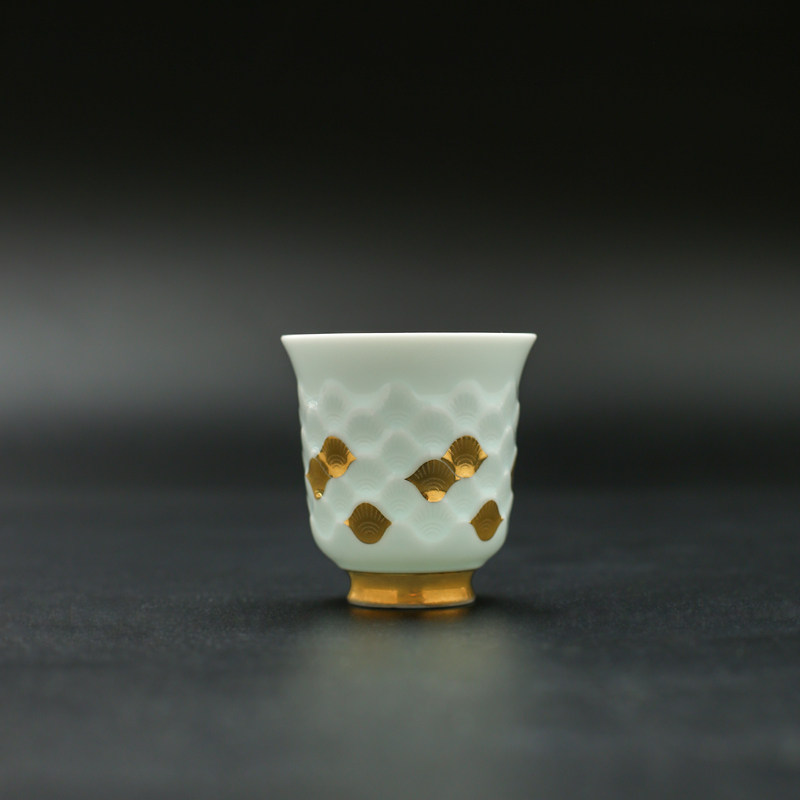 物典大家金鳞品茗杯景德镇描金玉泥青瓷茶盏茶杯个人专用单只茶具