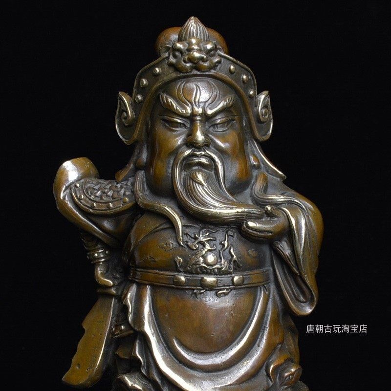 铜摆饰15cm刘备关羽张飞铜像车饰车座垫办公室摆放黄铜覆古收藏铜
