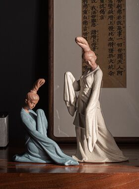 中式紫砂仕女禅意摆件国风工艺品创意客厅博古架茶室茶桌面装饰品