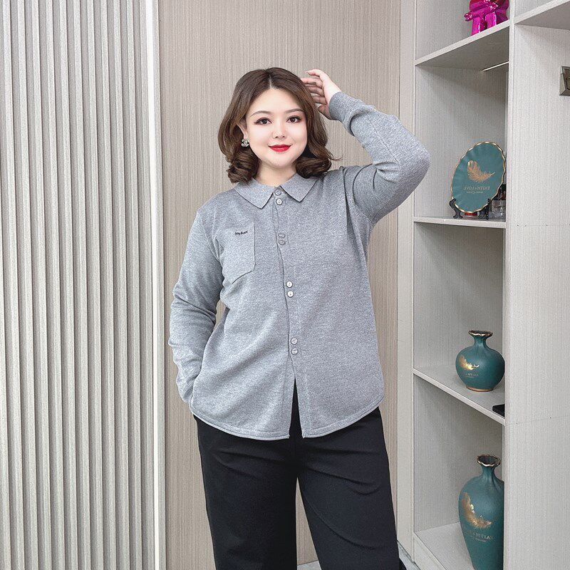 2024秋冬新款高级感翻领针织开衫女大码胖mm宽松显瘦休闲毛衣外套
