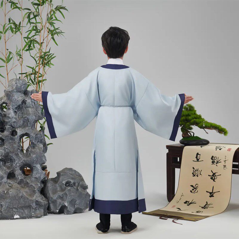 儿童李白汉服男童杜甫服装唐代诗人服装古风圆领袍套装古诗词朗诵