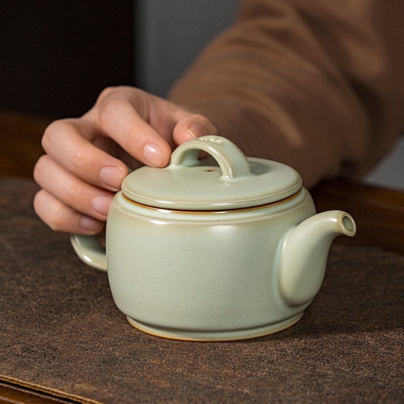 手工汝窑茶壶单壶家用景德镇汝瓷茶具瓷器开片泡茶壶仿古陶瓷礼品
