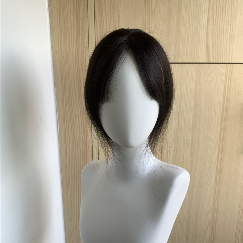 多睿米真人发假发片法式刘海八字刘海遮发缝高颅顶遮白发头发27cm