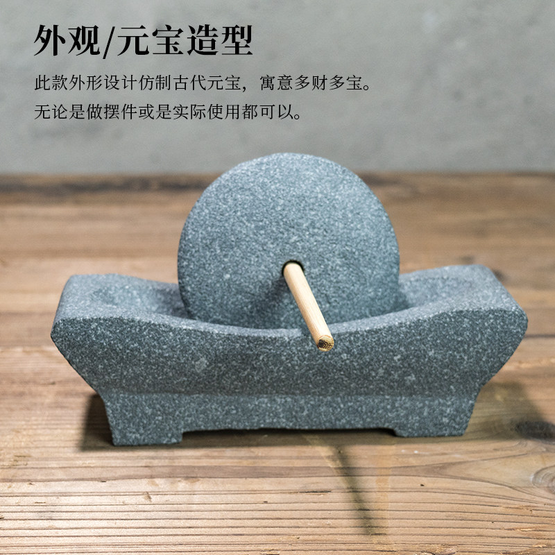 天然青石茶碾唐宋代点茶工具磨茶石撵子老式手工雕刻石碾子摆件