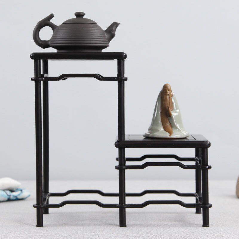 黑檀小博古架创意工艺品摆件家居饰品紫砂茶壶架茶具架实木多宝阁
