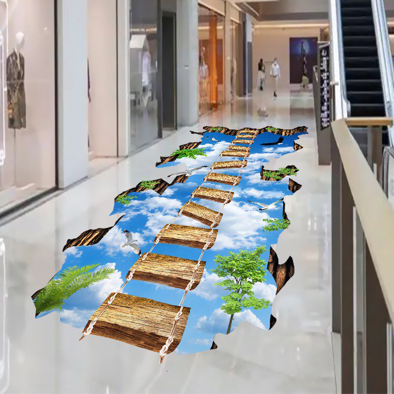 地贴蓝天海洋木桥3d立体墙贴防水地板画儿童房卧室客厅墙贴纸贴画