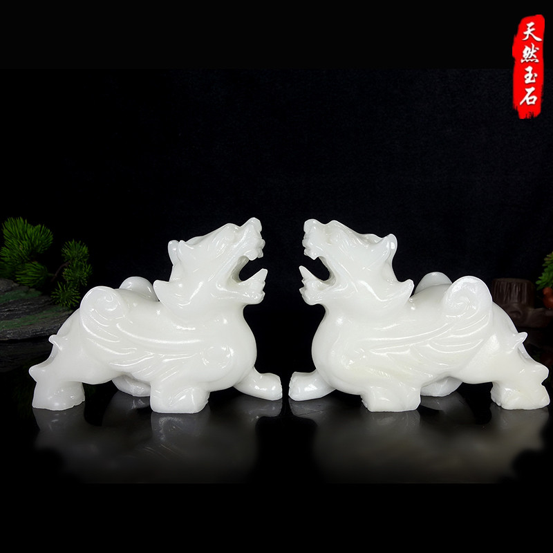 天然汉白玉貔貅摆件动物一对客厅办公室桌面装饰玉石飞天皮丘摆件