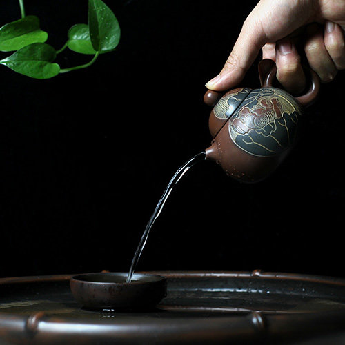 钦州坭兴陶茶壶大师纯手工制作浮雕仿生荷花紫砂养生陶瓷功夫茶具