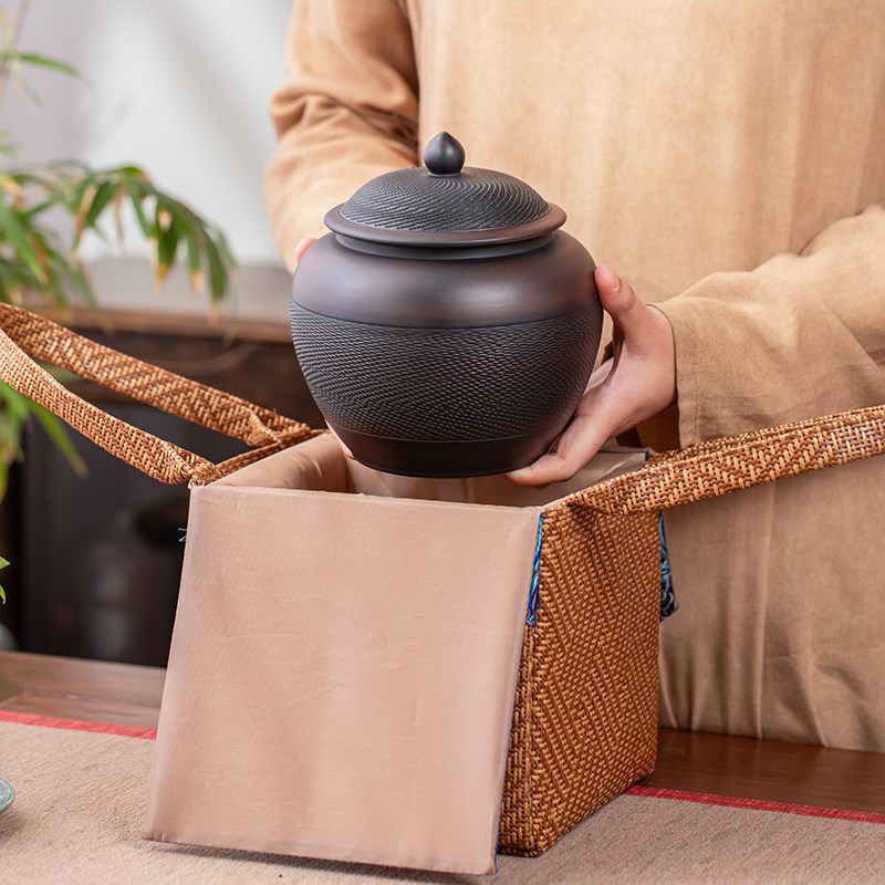复古紫陶罐茶叶包装盒空盒红茶普洱大红袍陈皮半斤装单罐布包礼盒