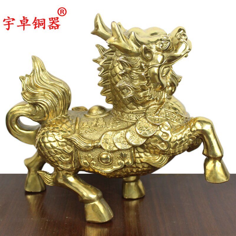 宇卓铜器 纯铜麒麟黄铜麒麟黄色麒麟一对工艺品摆件