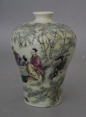 景德镇仿古陶瓷同治粉彩竹林七贤梅瓶家居装饰展柜摆件收藏新中式
