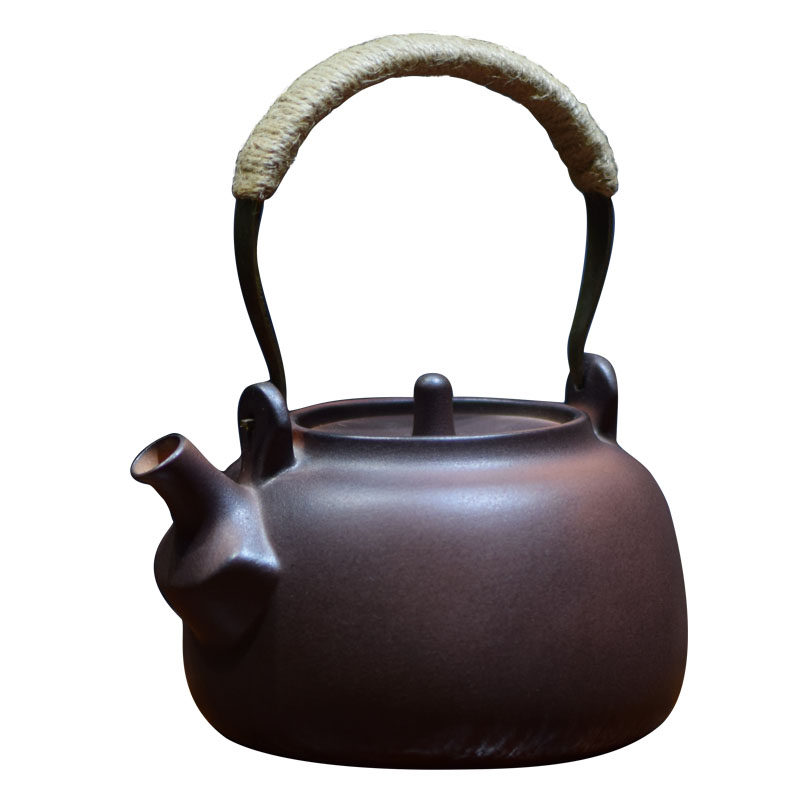 陶龙道 手工一体提梁陶壶 煮茶器电陶炉炭炉粗陶茶室烧水壶养生瓷