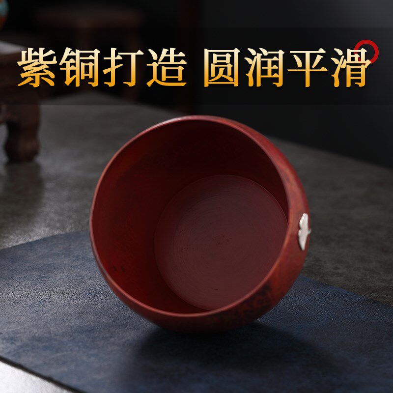手工锤纹铜茶洗高端老式怀旧建水茶钵茶渣桶镶银水洗茶杯茶碗茶具