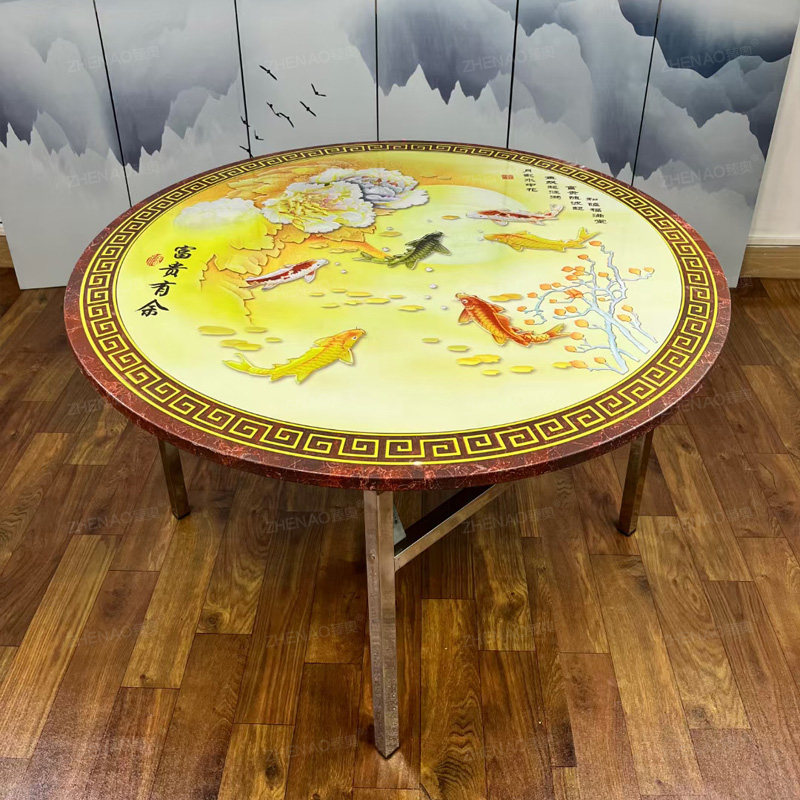 不锈钢桌子折叠圆桌彩色家用餐桌小户形带转盘加厚餐饮方桌免安装
