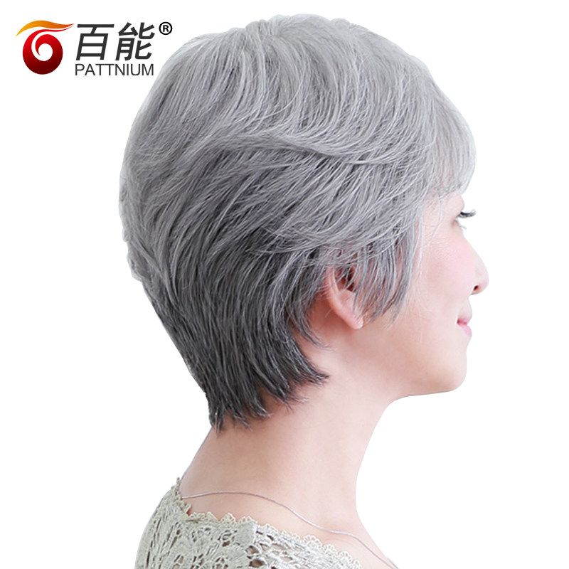 真人发丝老年假发女花白色奶奶假发老太太全头整顶真发假发套白发