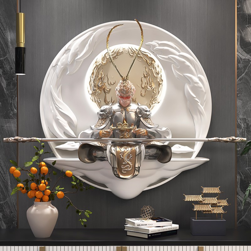 斗战胜佛玄关装饰画齐天大圣3d立体浮雕孙悟空壁画灯圆形客厅挂画
