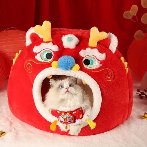 新年猫窝冬季保暖全封闭式狗窝猫垫床猫咪秋冬天窝猫屋耶诞猫房子