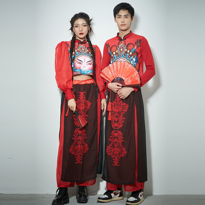 ds演出服中国风男款复古中国风潮组合舞队红色喜庆走秀舞台装女团
