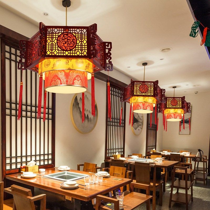 木艺餐厅吊灯餐饮饭店大厅餐桌卡座灯笼复古茶楼包厢灯复古中国风