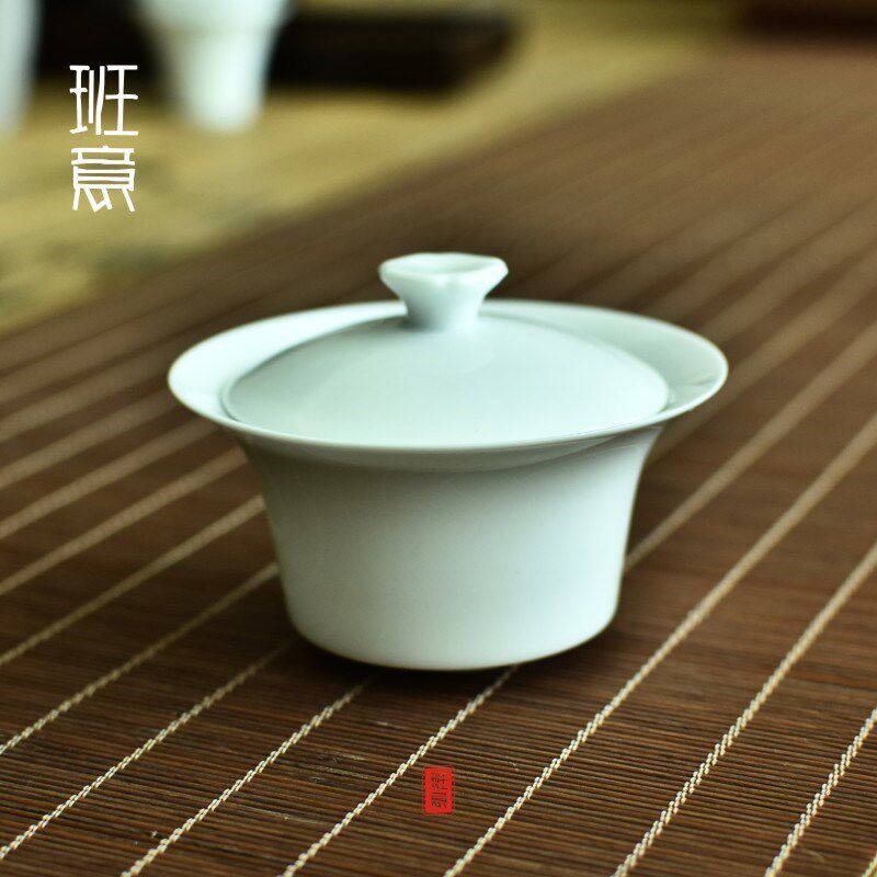 班意 甜白釉白瓷盖碗茶杯景德镇玉瓷薄胎泡茶三才碗陶瓷功夫茶具