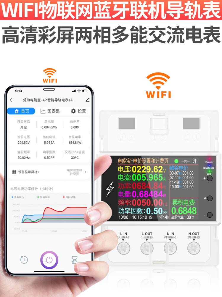 炬为AT4P导轨式wifi智能电表家用出租房电费电力监测仪功率表包邮