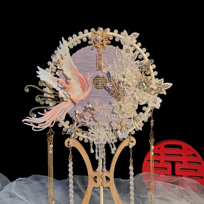 浅紫色仙气新娘结婚团扇中式古风婚礼DIY材料包高级感秀禾喜扇子