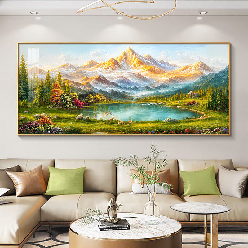聚宝盆客厅装饰画山水油画沙发背景墙挂画轻奢高级感壁画2026新款